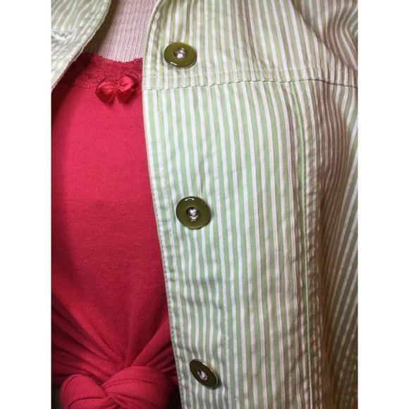 Allison Daley Vintage Spring Jean Jacket Mint Green White Stripes Ladies Size 10 - Picture 5 of 10